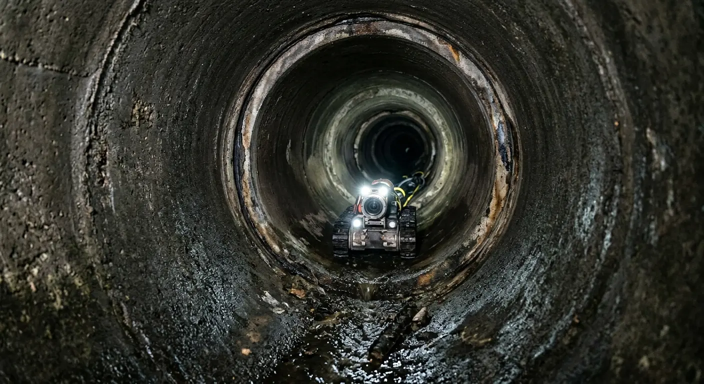 Robotic sewer camera inspecting pipe interior for Sewer Line Cleaning in Westampton